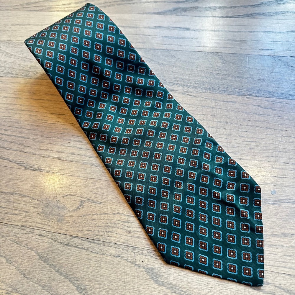 Vintage Robert Talbott Necktie‎ Silk Floral Green Blue Red Menswear Formal